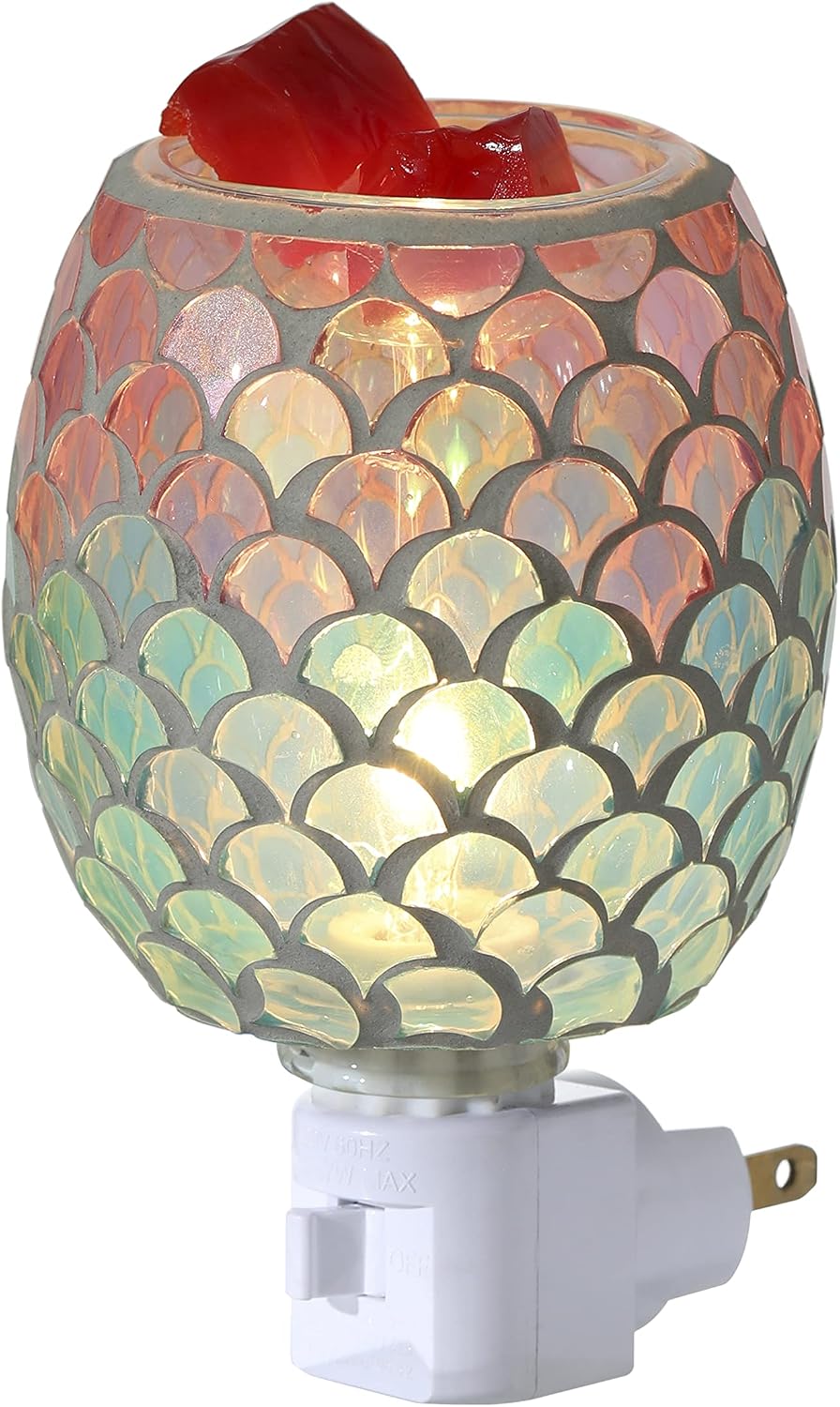 Mosaic Glass Plug-in Fragrance Wax Melt Warmer, Decorative Pluggable Night Light (Fan Shape Mermaid)