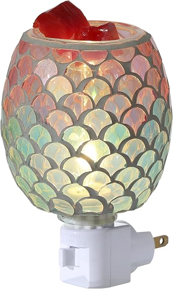 Mosaic Glass Plug-in Fragrance Wax Melt Warmer, Decorative Pluggable Night Light Fan Shape Mermaid