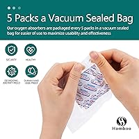 Vista 4 de Absorbentes de Oxígeno de Grado Alimenticio de 700cc - 100 Paquetes (Bolsa de Vacío 5 x 1) para Almacenamiento, Paquete de Frescura a Largo Plazo