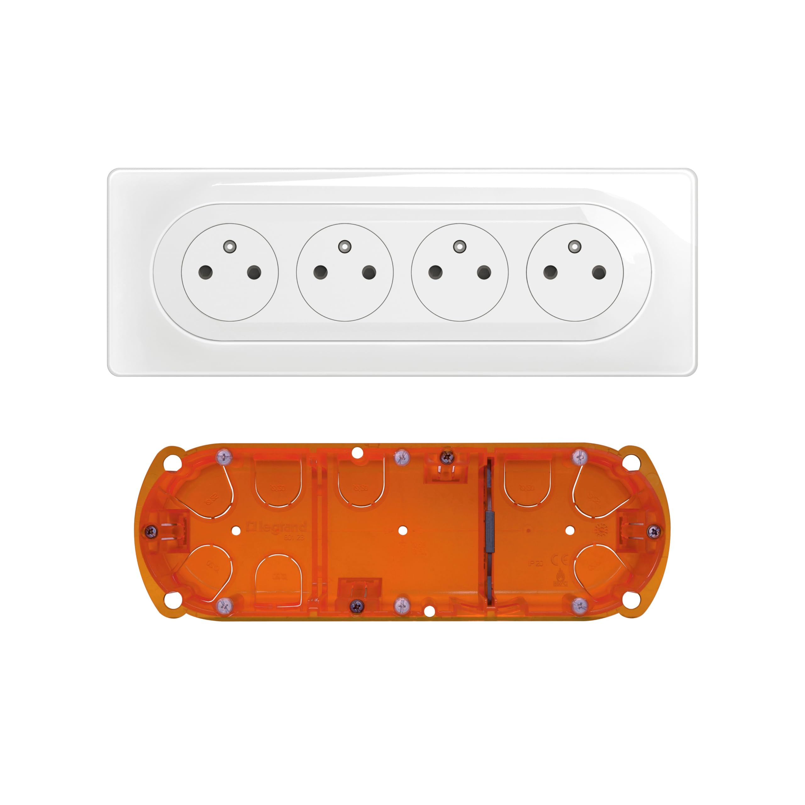 LEGRAND - Prise Electrique Quadruple Céliane Surface Confort avec Plaque + Boîte à Encastrer - Prise Affleurante avec Socle Rétractable - Blanc