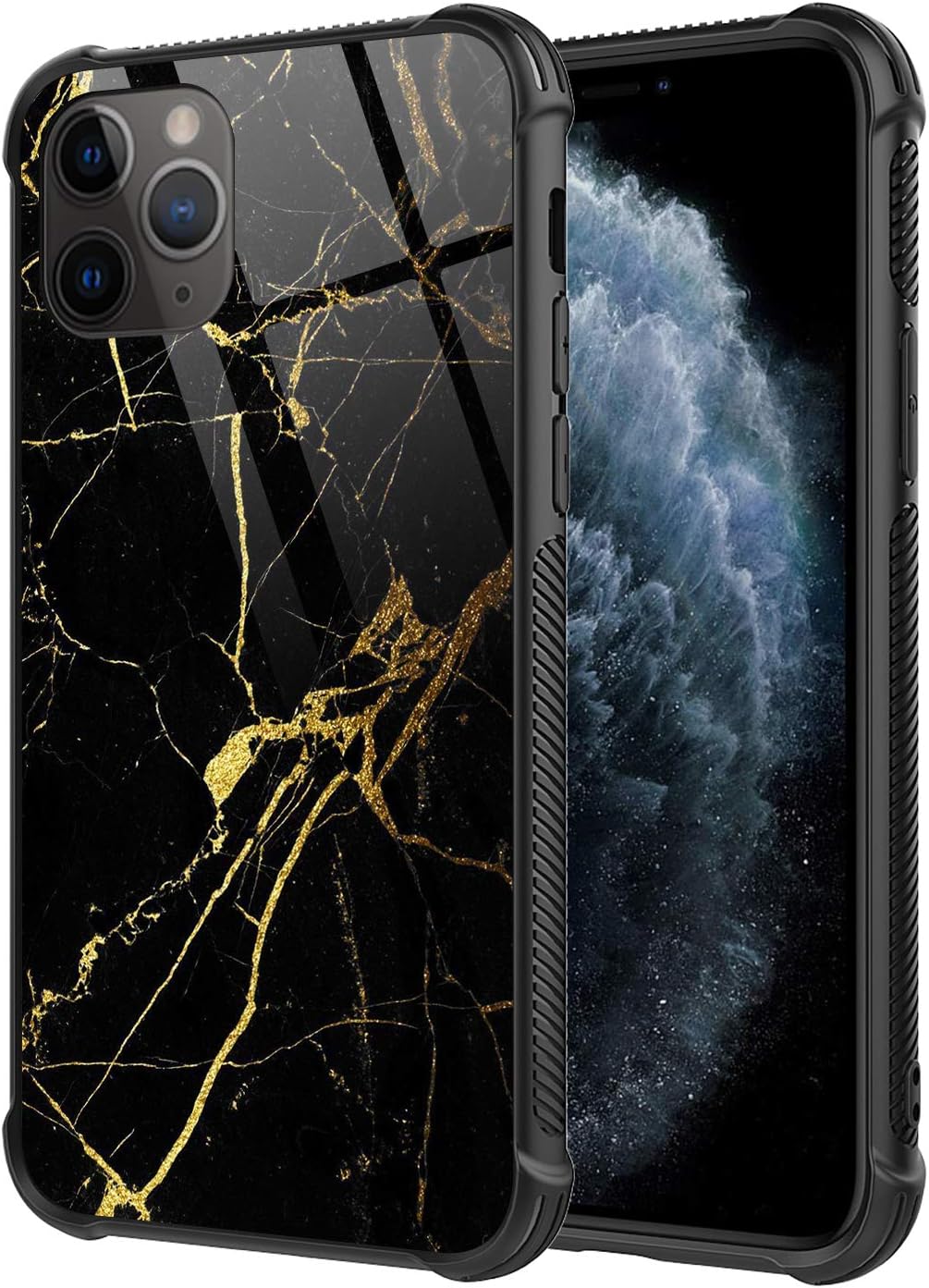DAHAOGUO iPhone 11 Case,Black Gold Marble Pattern Design 9H Tempered Glass iPhone 11 Cases for Girls Women [Anti-Scratch] Soft TPU Bumper Frame Support Cover Case for iPhone 11(6.1inch)