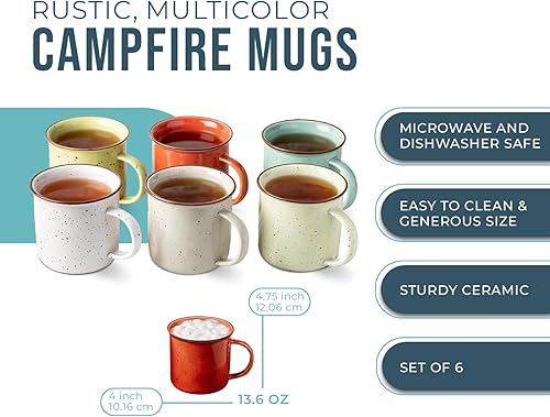 Miniatura 2 de Comfify Speckled Campfire Style Tazas Juego de 6 14 onzas Colores acogedores Tazas de café Tazas de café Tazas de café Cerámica Esmalte Uso