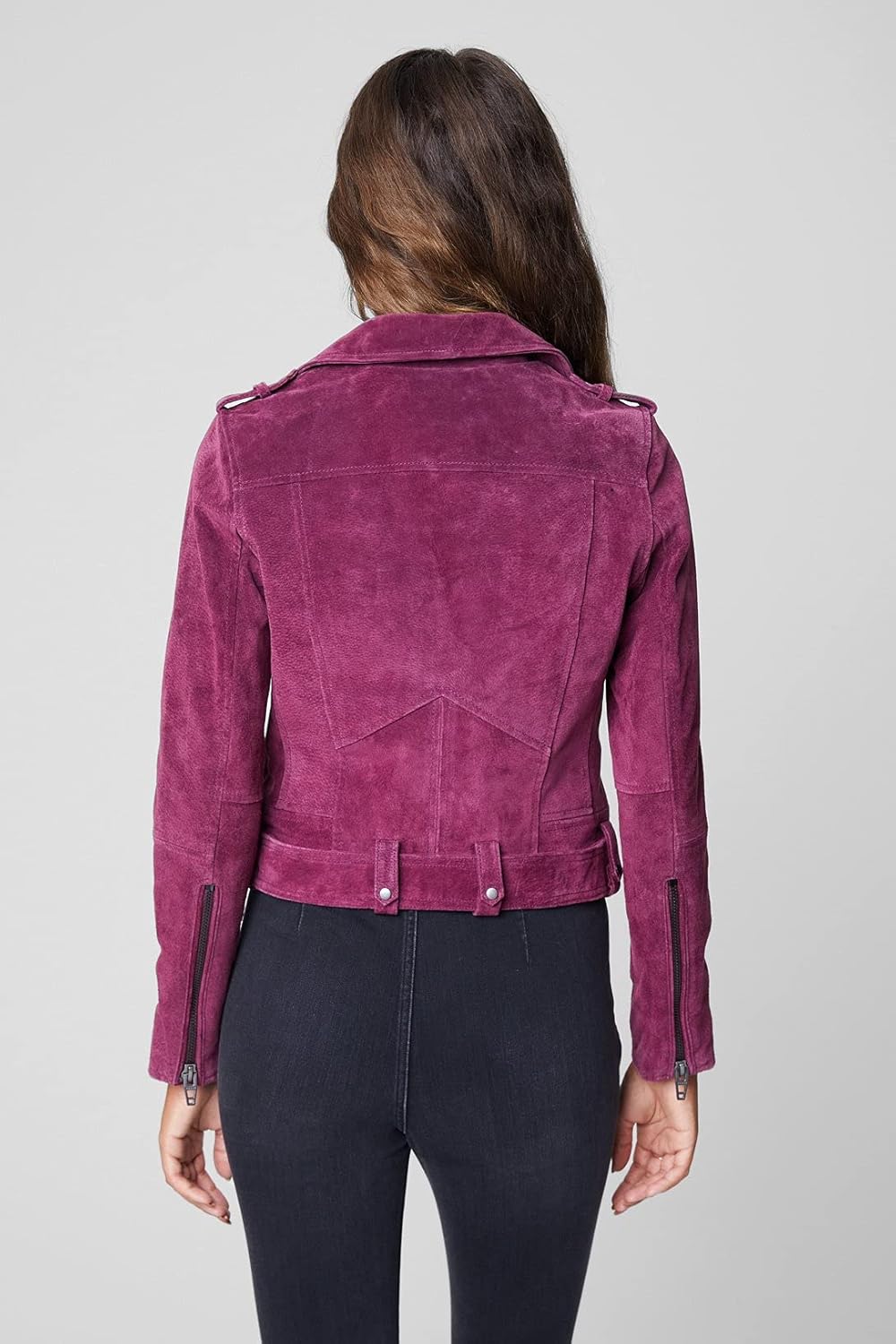 [BLANKNYC] Womens Luxury Clothing Cropped Suede Leather Motorcycle Jacket at  Women's Coats Shop