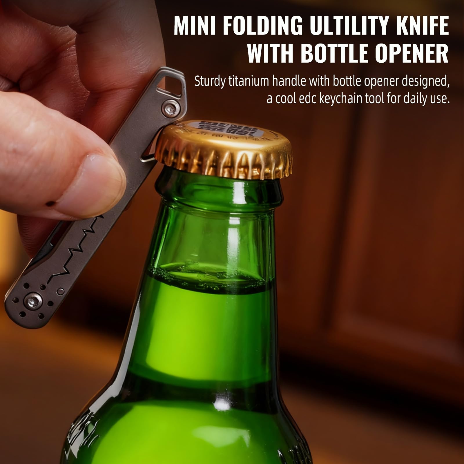 TKK2 Mini cuchillo de bolsillo de titanio con abrebotellas, mini cuchillo plegable EDC, cuchillo plegable multiusos para hombres, herramienta de bolsillo EDC, accesorio de camping para