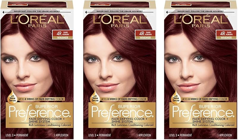 Superior Preference Fade-Defying + Shine Permanent Hair Color, 4R Dark Auburn, Pack of 3, Hair Dye