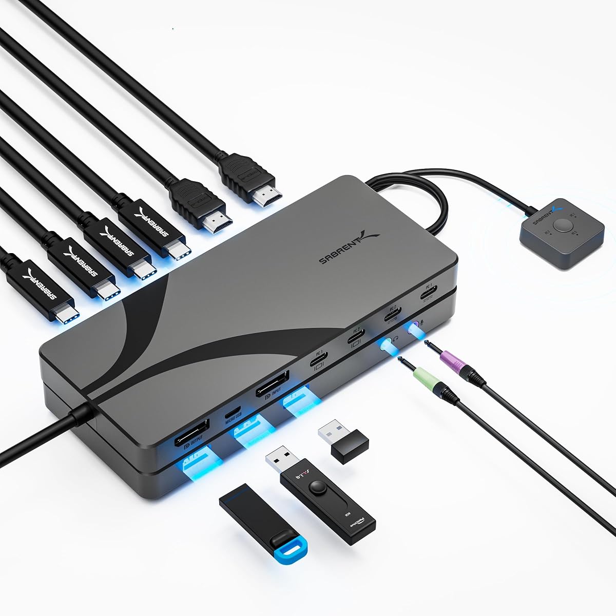 USB-C DisplayPort KVM Switch, 3 Computers, 8K, 60W PD (USB-C3KM) | DisplayPort 1.4, 8K 60Hz / 4K 144Hz, DP Alt Mode required, Thunderbolt and USB4 laptops, 1 monitor only, 3.5mm audio, remote