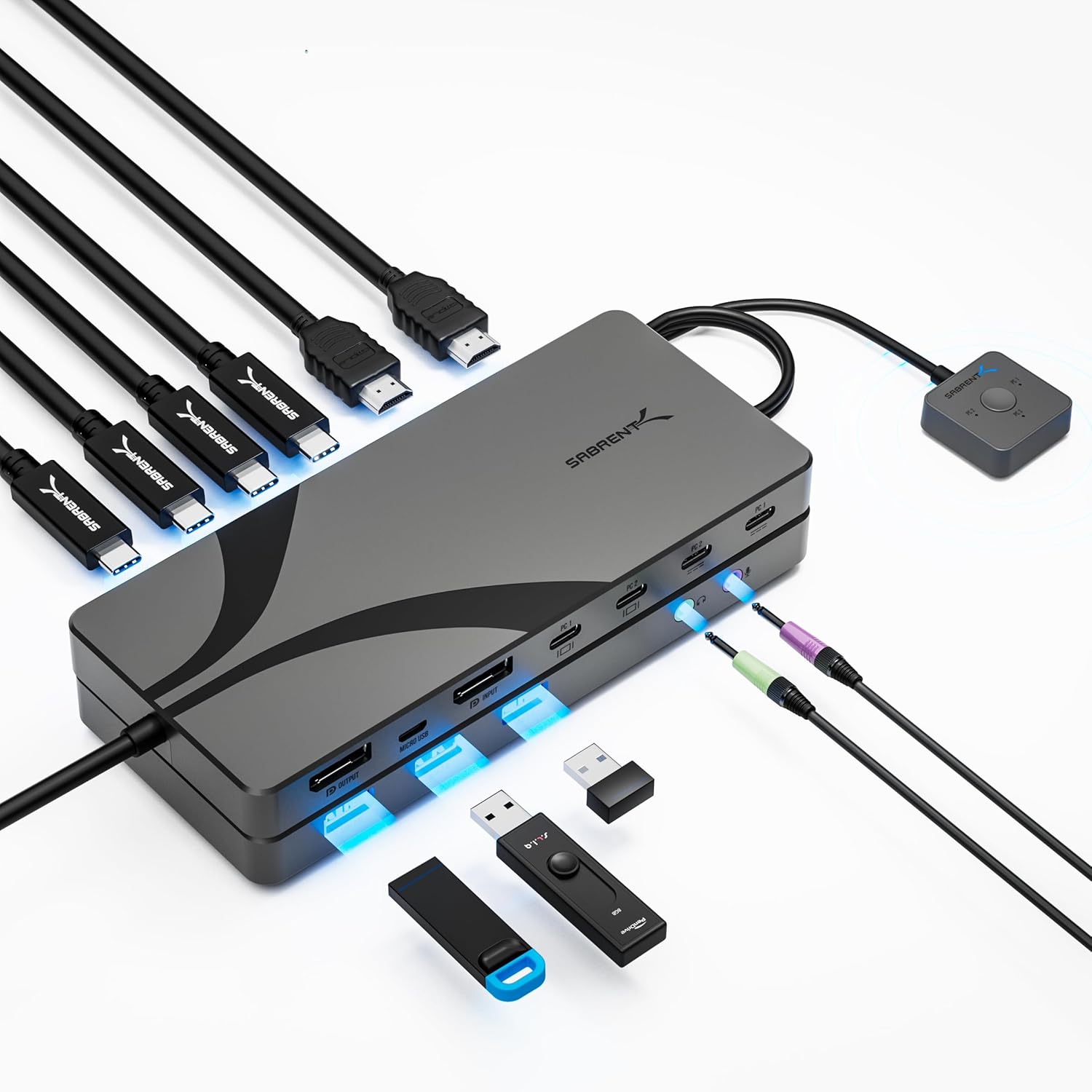 SABRENT USB-C DisplayPort KVM Switch, 3 Computers, 8K, 60W PD (USB-C3KM) | DisplayPort 1.4, 8K 60Hz / 4K 144Hz, DP Alt Mode required, Thunderbolt and USB4 laptops, 1 monitor only, 3.5mm audio, remote