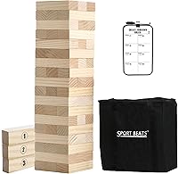 SPORTBEATS Giant Jenga Outdoor Stacking Game: 54 Large Wooden Blocks Stack to 4ft Tall, Carry Bag & Scoreboard for Family Backyard Fun