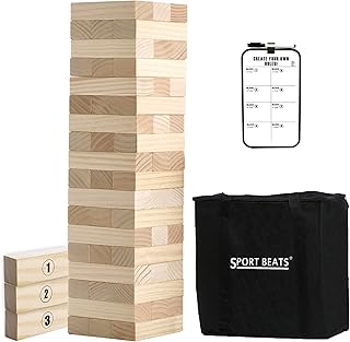 Outdoor Games Large Tower Stacking Game, 54 Wooden Blocks, Stack Up to 4...