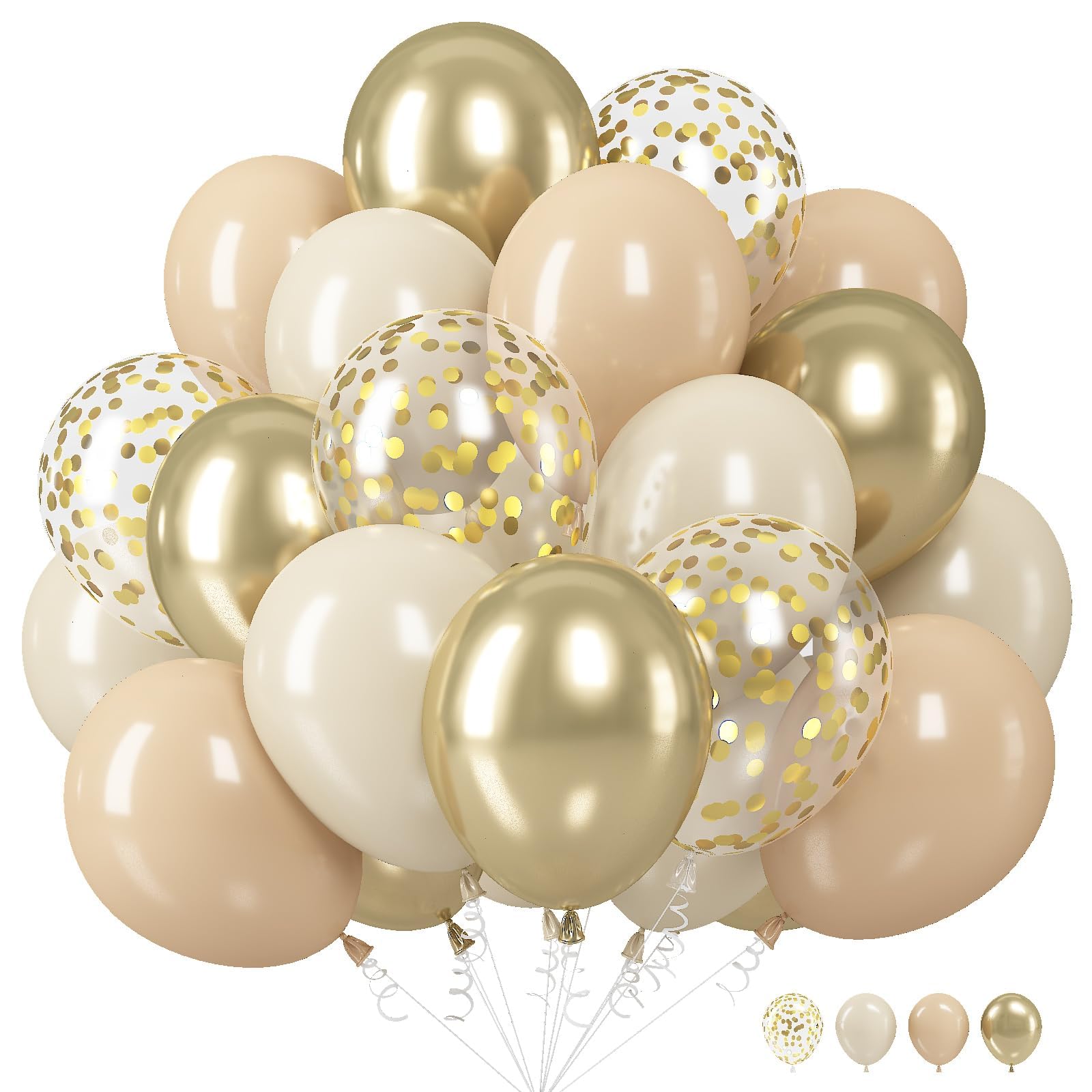NALACAL Sand White and Gold Confetti Balloons, 12 Inch Metallic Gold and Apricot Latex Balloons for Boho Birthday Wedding Bridal Shower Baby Shower Engagement Anniversary Party Decorations