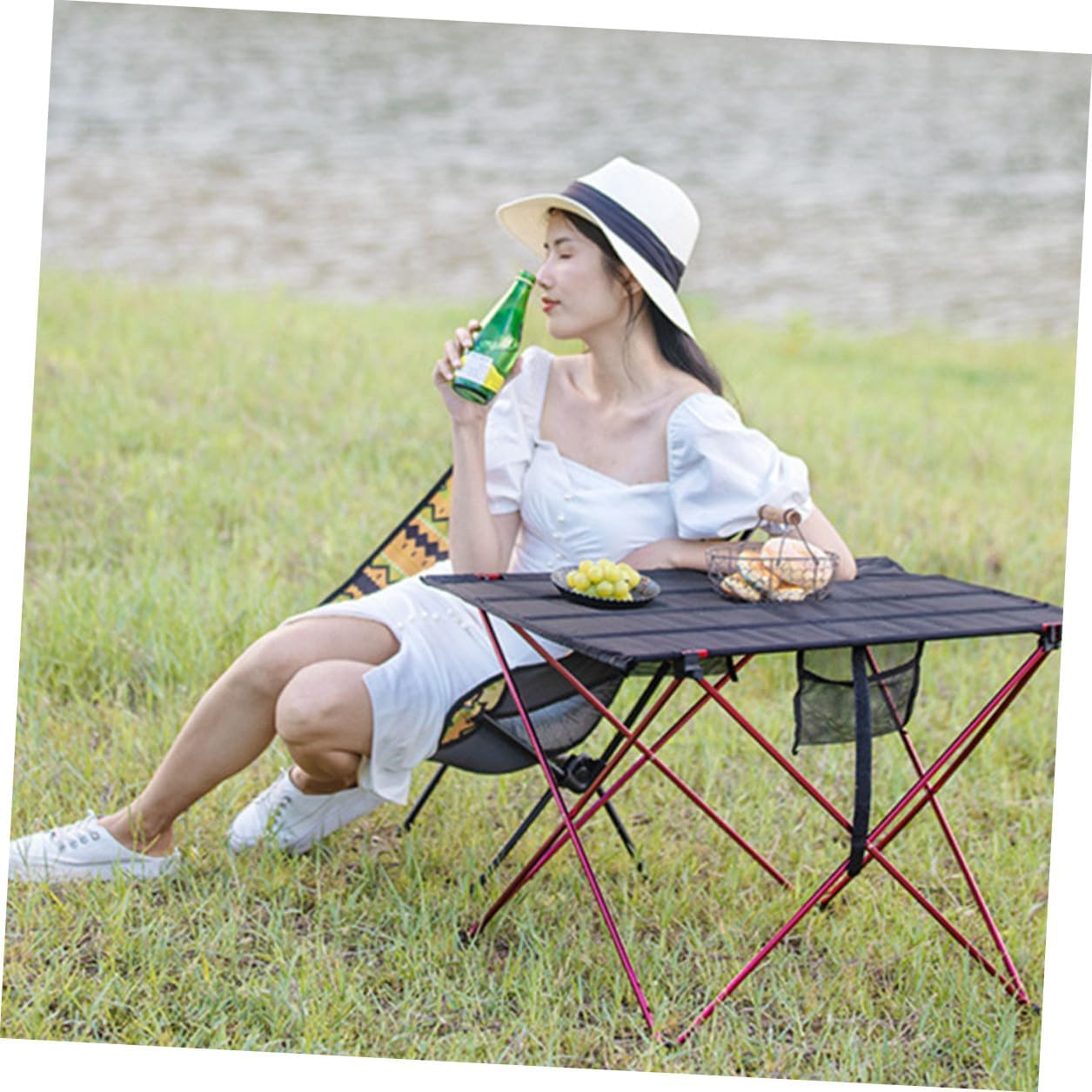 Kisangel Folding Camping Table Portable Outdoor Folding Table Lightweight Aluminum Alloy Picnic Desk with Carry Handle Medium Red for Hiking and Beach