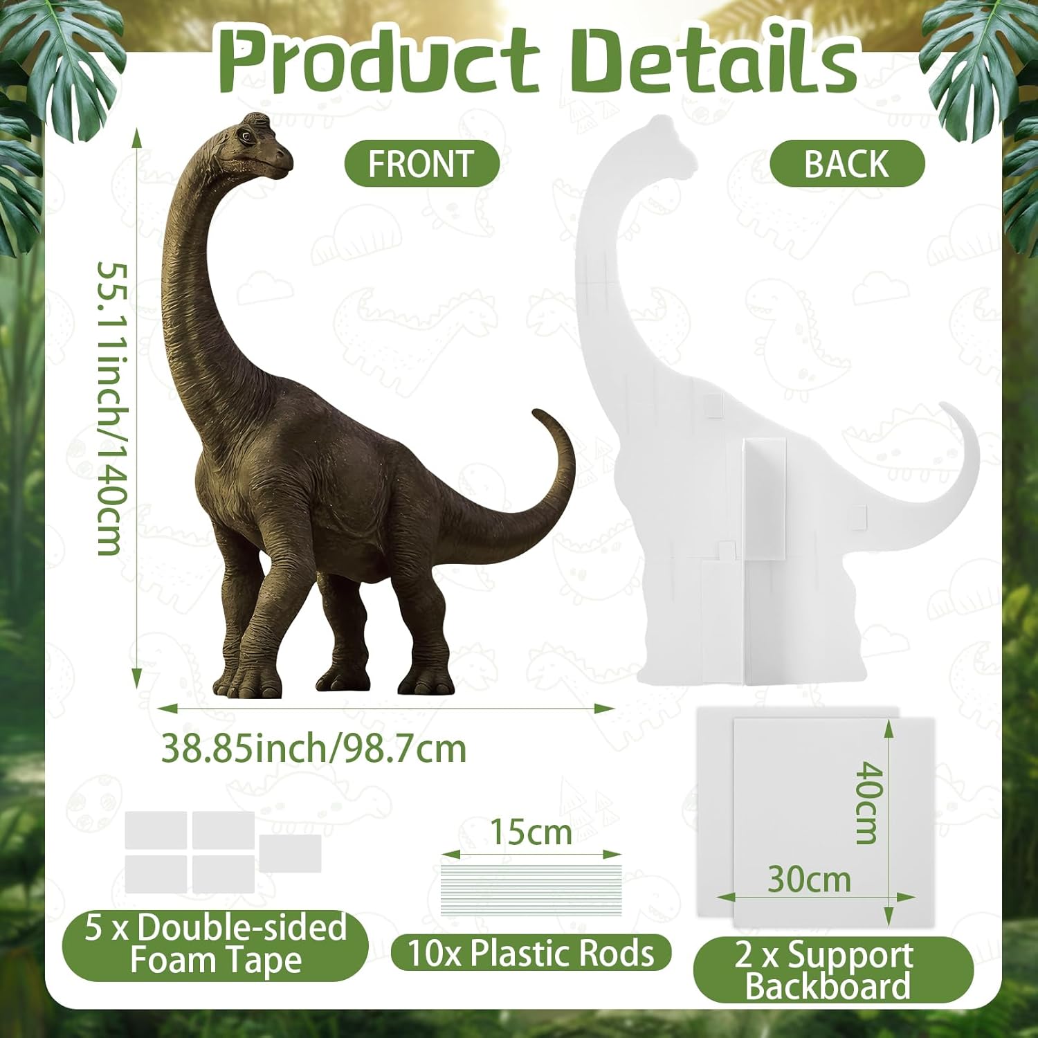 4.6Ft Brachiosaurus Dinosaur Cardboard Cutout Stand-Up, Life Size Long Neck Dinosaur Photo Prop Party Decoration for Dino Theme Events, Backdrop Display, and Indoor Decor