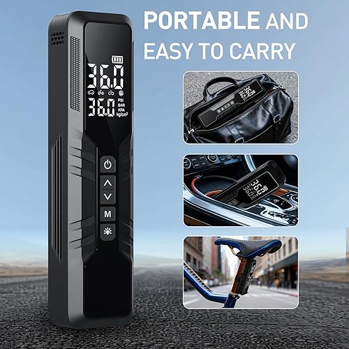 Miniatura 5 de Compresor de aire portátil para inflador de neumáticos, 4 bombas de aire para neumáticos de automóvil, inflador de neumáticos portátil de 150 PSI y