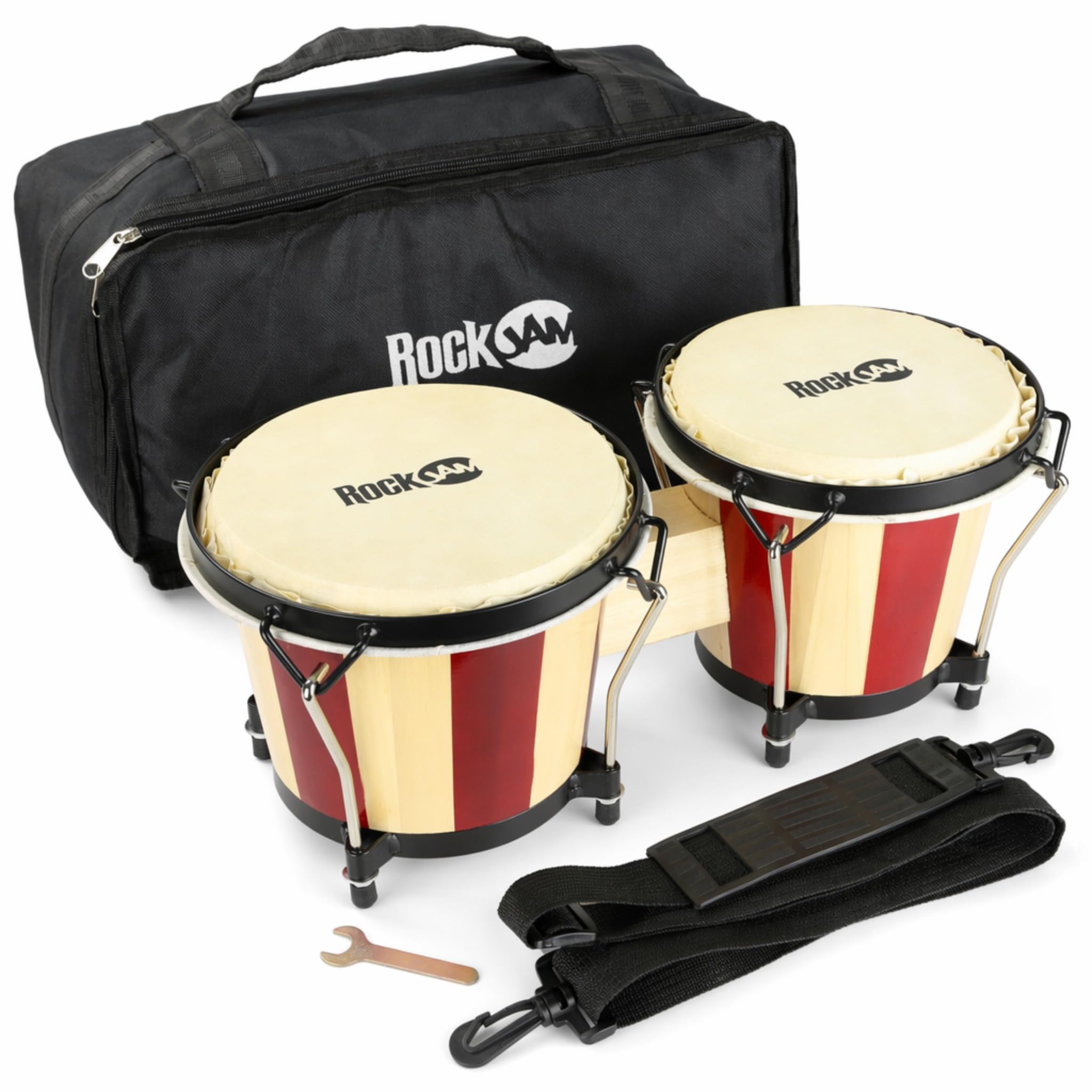 RockJam 7 & 8 Inch Bongo Drum Set, Red/Natural