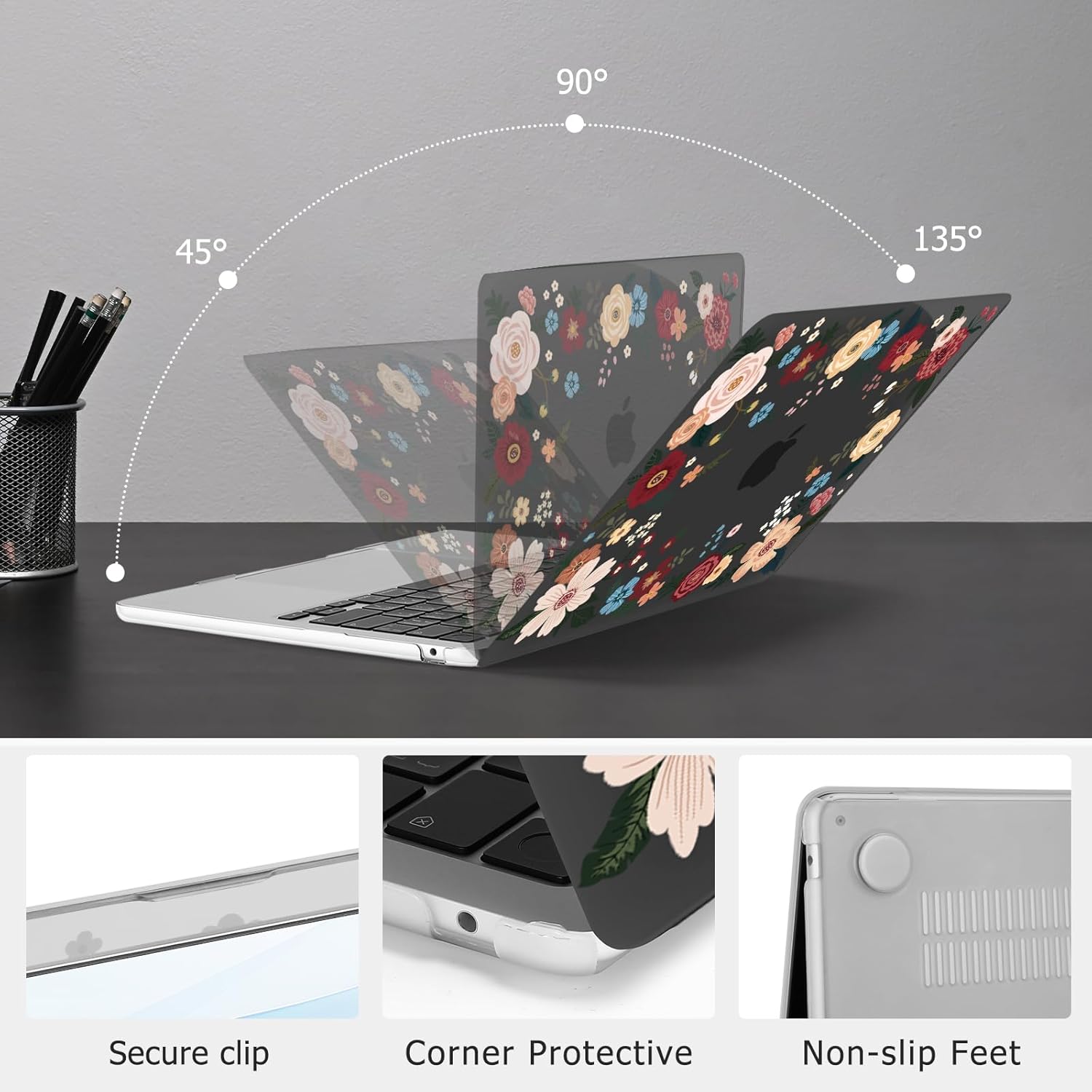 MOSISO Compatible with MacBook Air 13 inch Case 2026 2025 2024-2022 M4 A3240 M3 A3113 M2 A2681, Botanical Illustration Hard Shell&Keyboard Skin&Screen Film for MacBook Air 13.6 inch Case, Black - Image 5