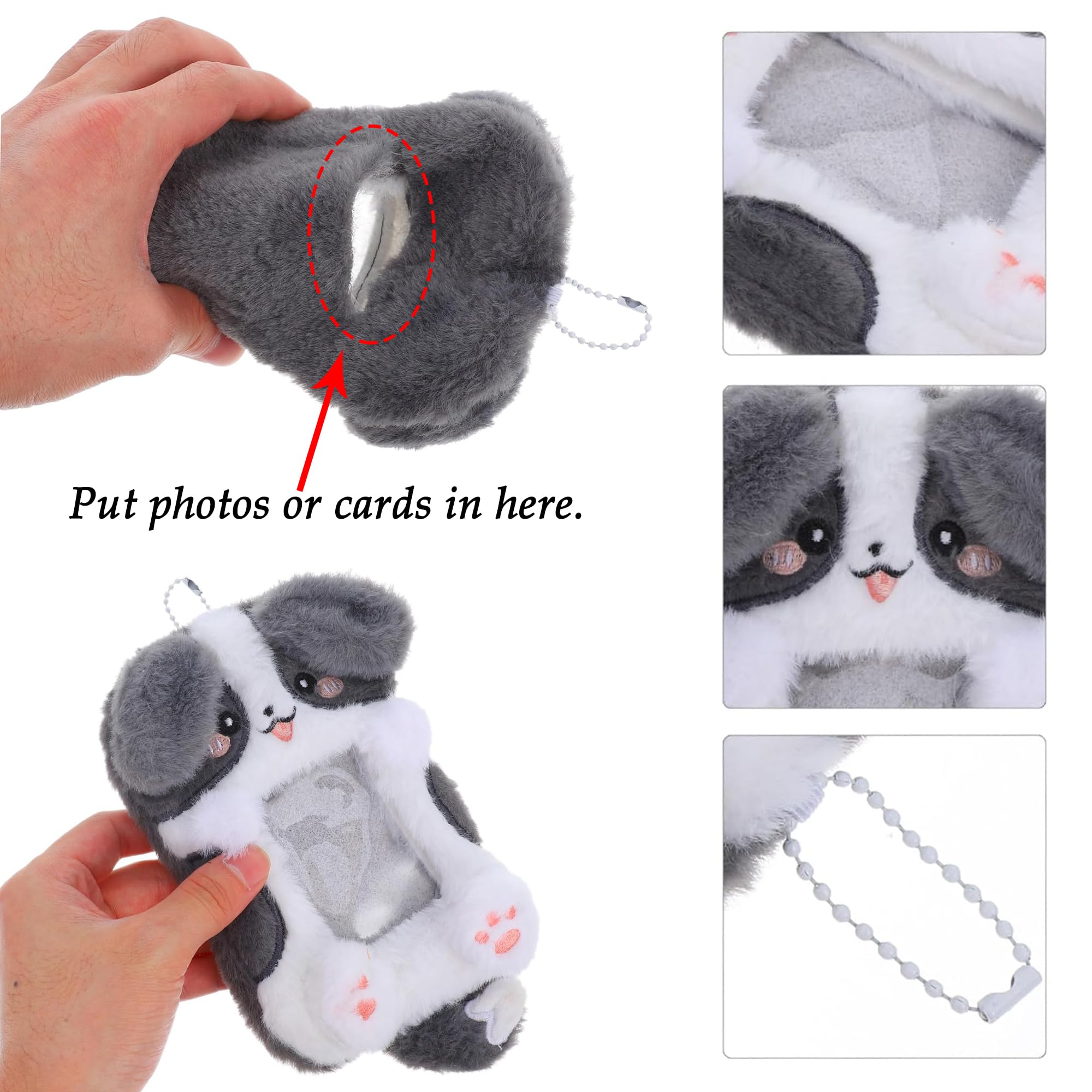 CHENNAN 2 pièces Pochette Photo d'animal de Dessin animé, Porte-cartes photo mignon avec chaîne pendentif, Range-Photos en Peluche pour Cartes Pochette Photo en Peluche, Porte-carte Kawaii (A)
