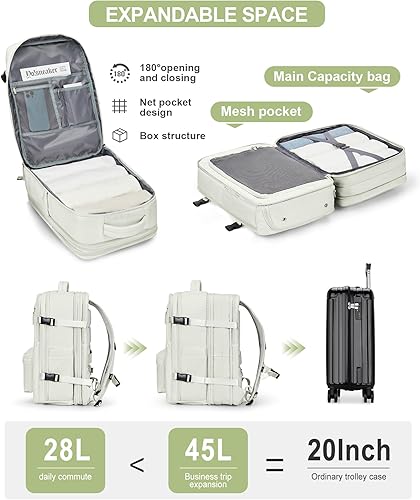 Miniatura 7 de Large Travel Laptop Backpack, Expandable Flight Approved Backpack, Carry on Backpack for Women, Waterproof 17inch Laptop Hiking Backpack with Shoe