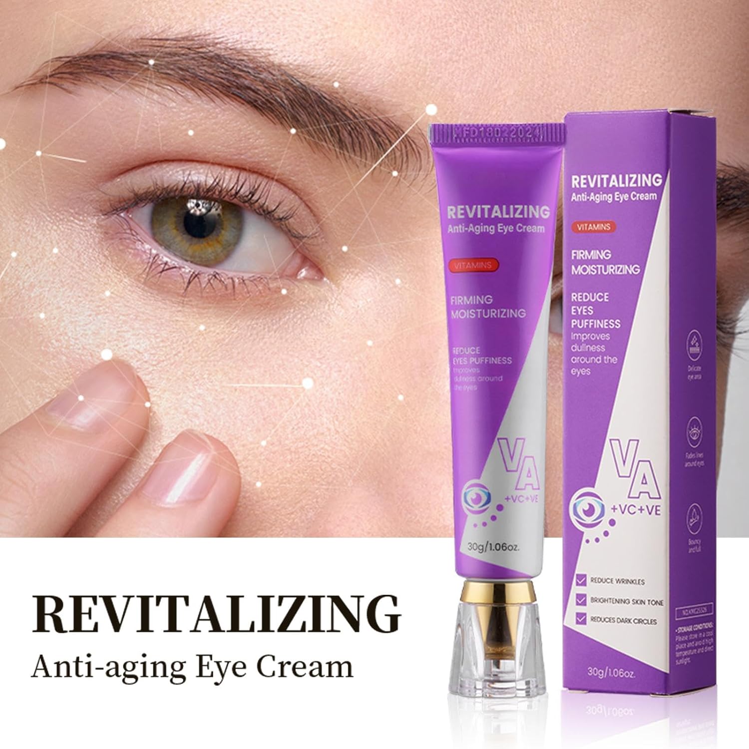 Eye Cream for Dark Circles and Puffiness - Anti Aging Eye Cream Enriched with VA VC VE, Firming & Hydrating Under Eye Treatment for Wrinkles, Eye Bags, Fine Lines, 30g/1oz - Image 4