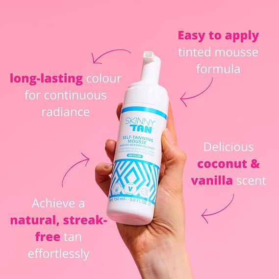 SKIN & TAN Gradual Tanning Mousse - Medium Self Tanner for Natural Glow, Lightweight Easy Application, Streak-Free Even Finish, Quick Build, Pleasant Scent, Moisturizing 5.2 oz