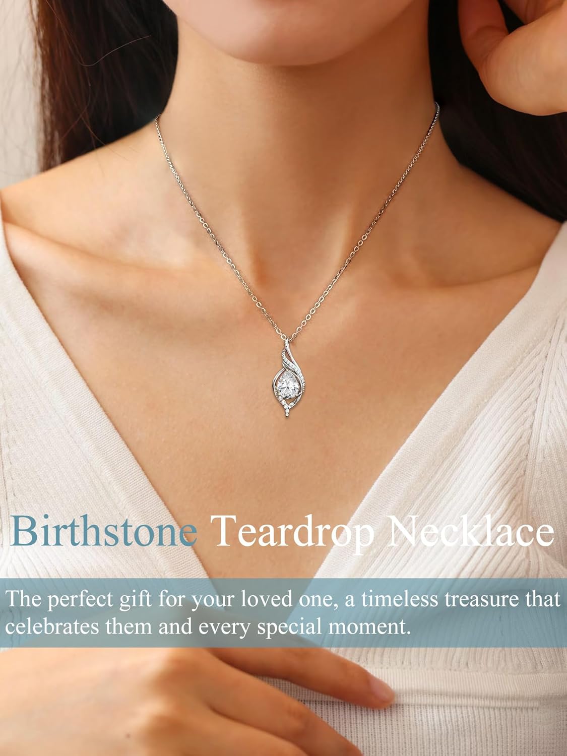 Birthstone Necklaces for Women Infinity Pendant S925 Sterling Silver Teardrop Pendant Necklace Anniversary Birthday Gifts for Women Wife Christmas Gifts for Her Mom Lady - Image 3