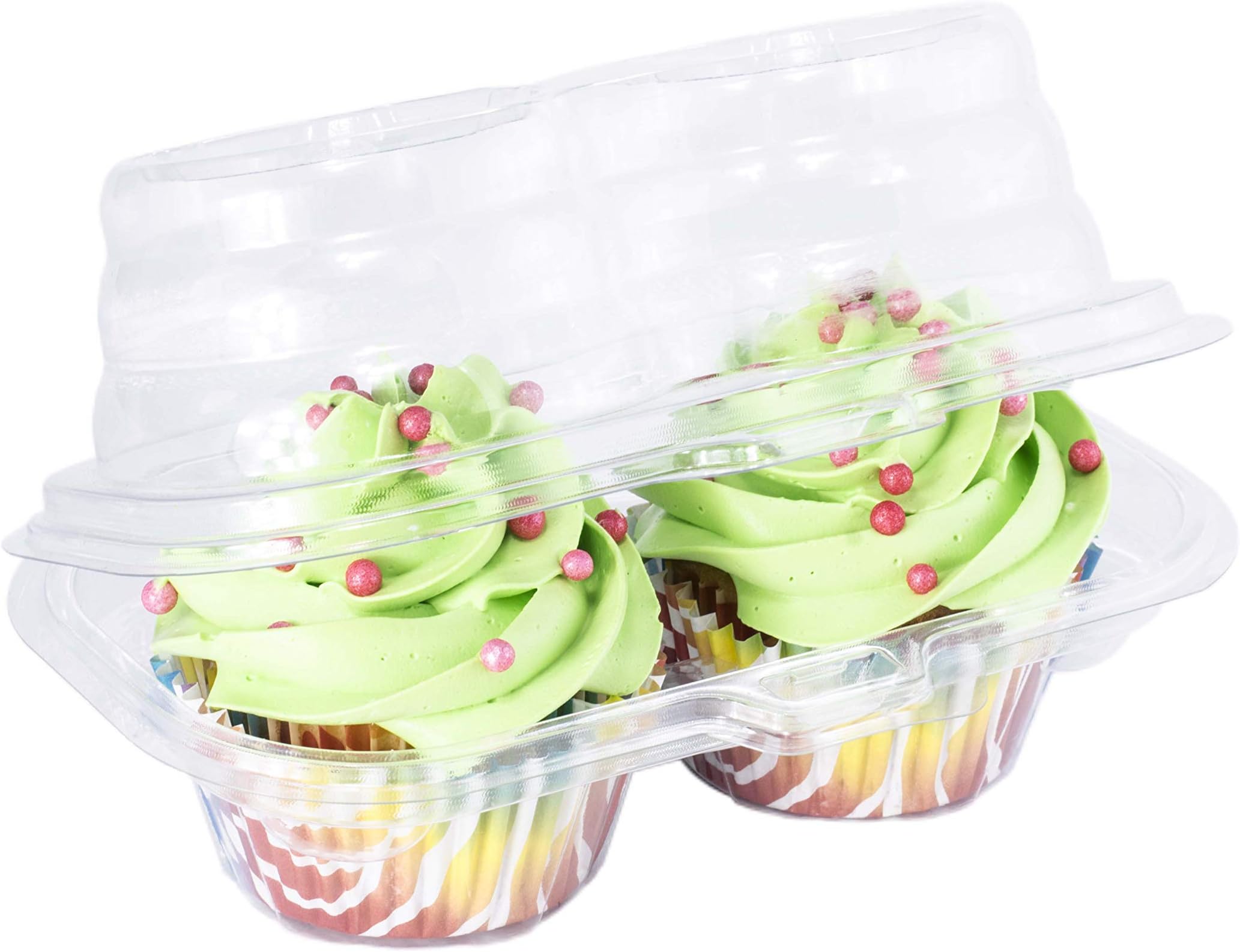 2 Compartment Cupcake Container - Deep Cupcake Carrier Holder Box - BPA-Free - Clear Plastic Stackable (50)