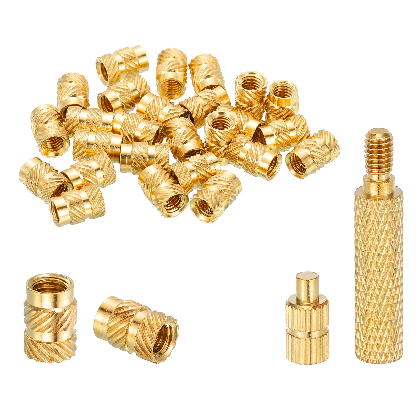 sourcing map 30 Pcs Threaded Inserts with Soldering Iron Tip Press Tool, M4 x 10mm H x 6mm OD Brass Metric Knurled Nuts Heat Set Inserts Embedment Nut for 3D Printing Plastic Parts