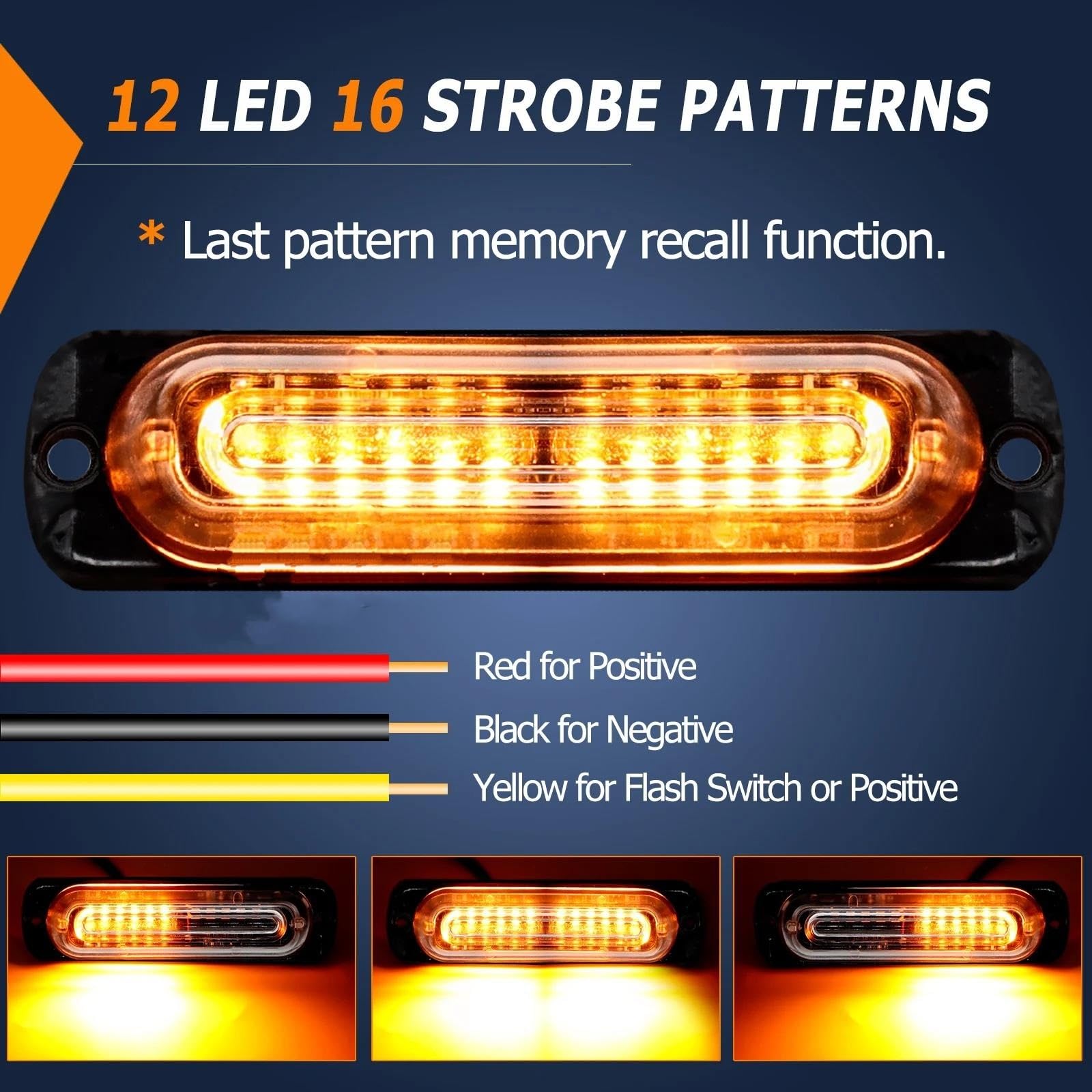 Luces de giro 4 Luces Estroboscópicas 12 LED Para Advertencia Luz Emergencia Luz Baliza Coche Camión Camioneta SUV Ámbar Amarillo Naranja Tráfico 12 V 24 V intermitente