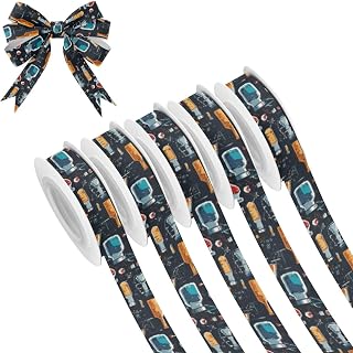ALAZA Science Chemistry Christmas Ribbon for Gift Wrapping Crafts Birthday Party Decorations Bow, 5 Roll 3/5 inch X 25 Yard Fabric Ribbons Birthday Party Decoration