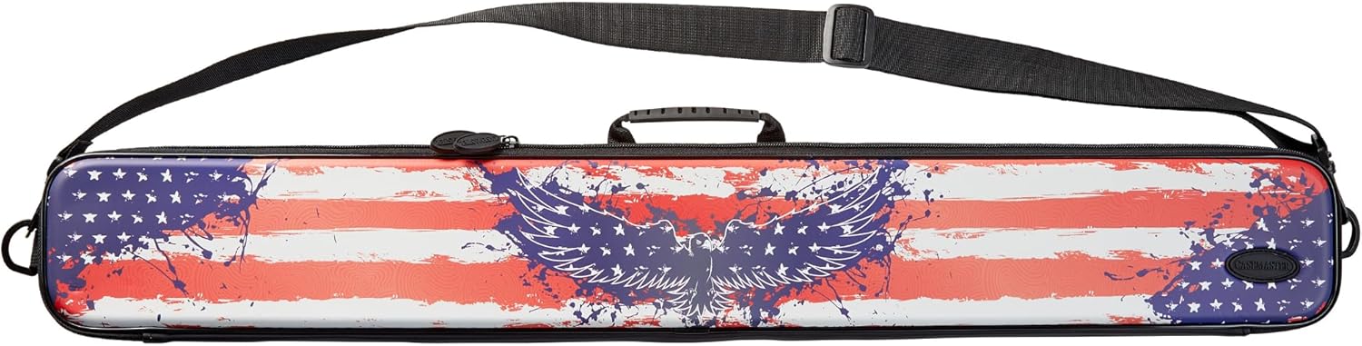 Casemaster Parallax Art Series Pool Cue Case, Holds 1 Butt and 1 Shaft, Foam-Padded Pool Stick Case, 600D Oxford Fabric, Shoulder Strap, Patriot