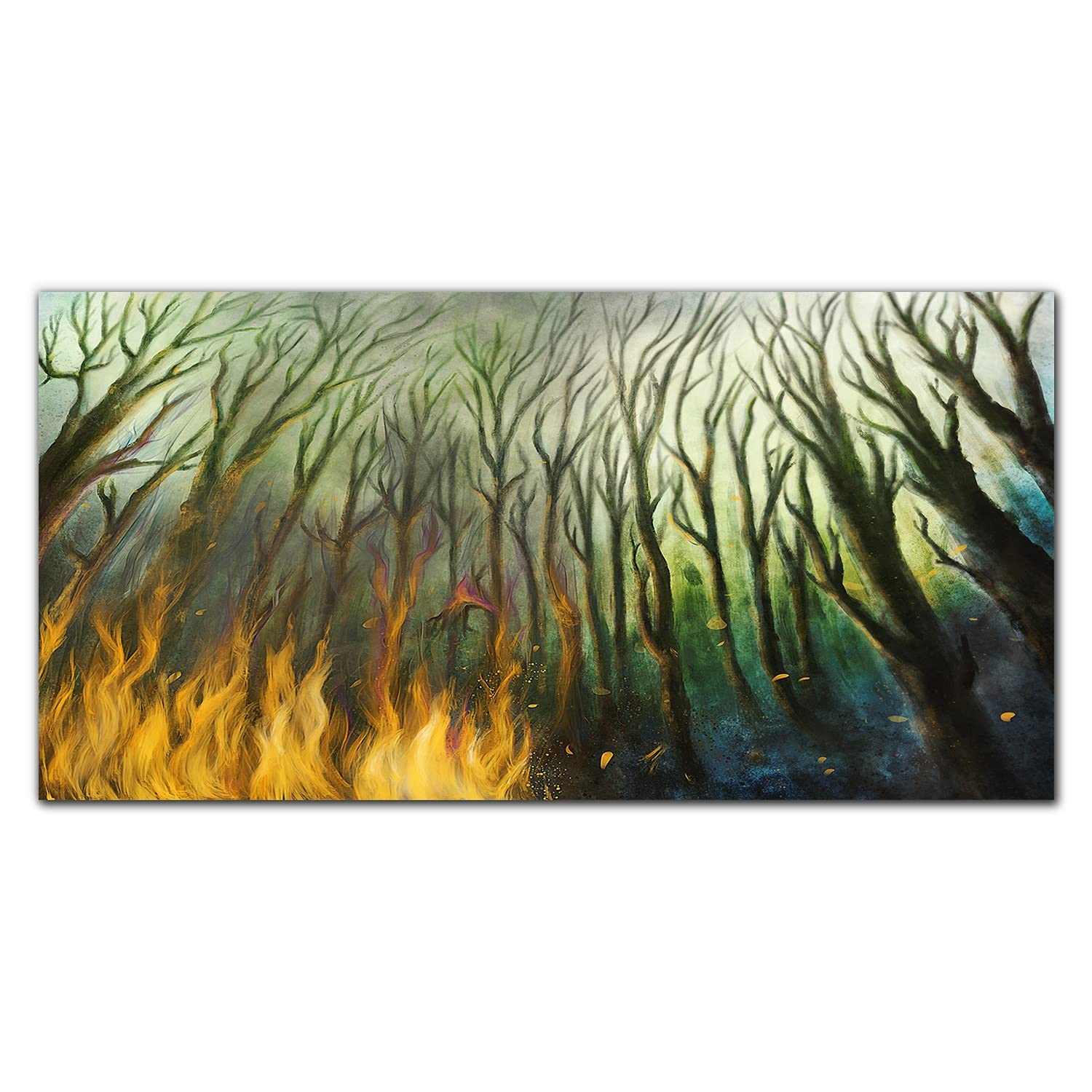 Coloray Pintura Vidrio Acrílico Acryl 100x50cm Mural Cocina Sala De Estar Cuadro De Pared De Arte De Vidrio - Pintura De Incendios Forestales De Árboles