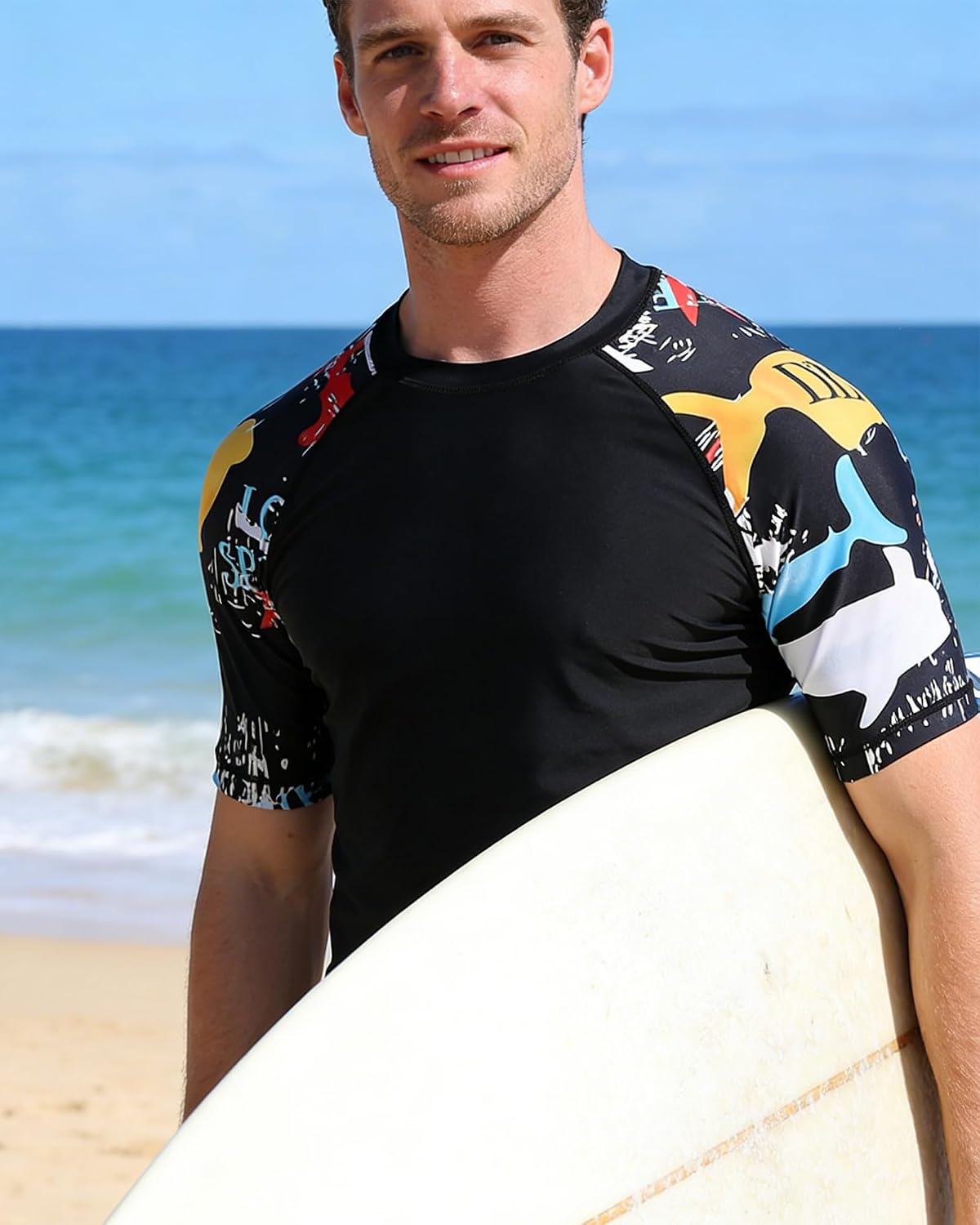 Men's Swim Shirts Rash Guard UPF 50+ Short Sleeve Sun Protection UV Shirt image 3