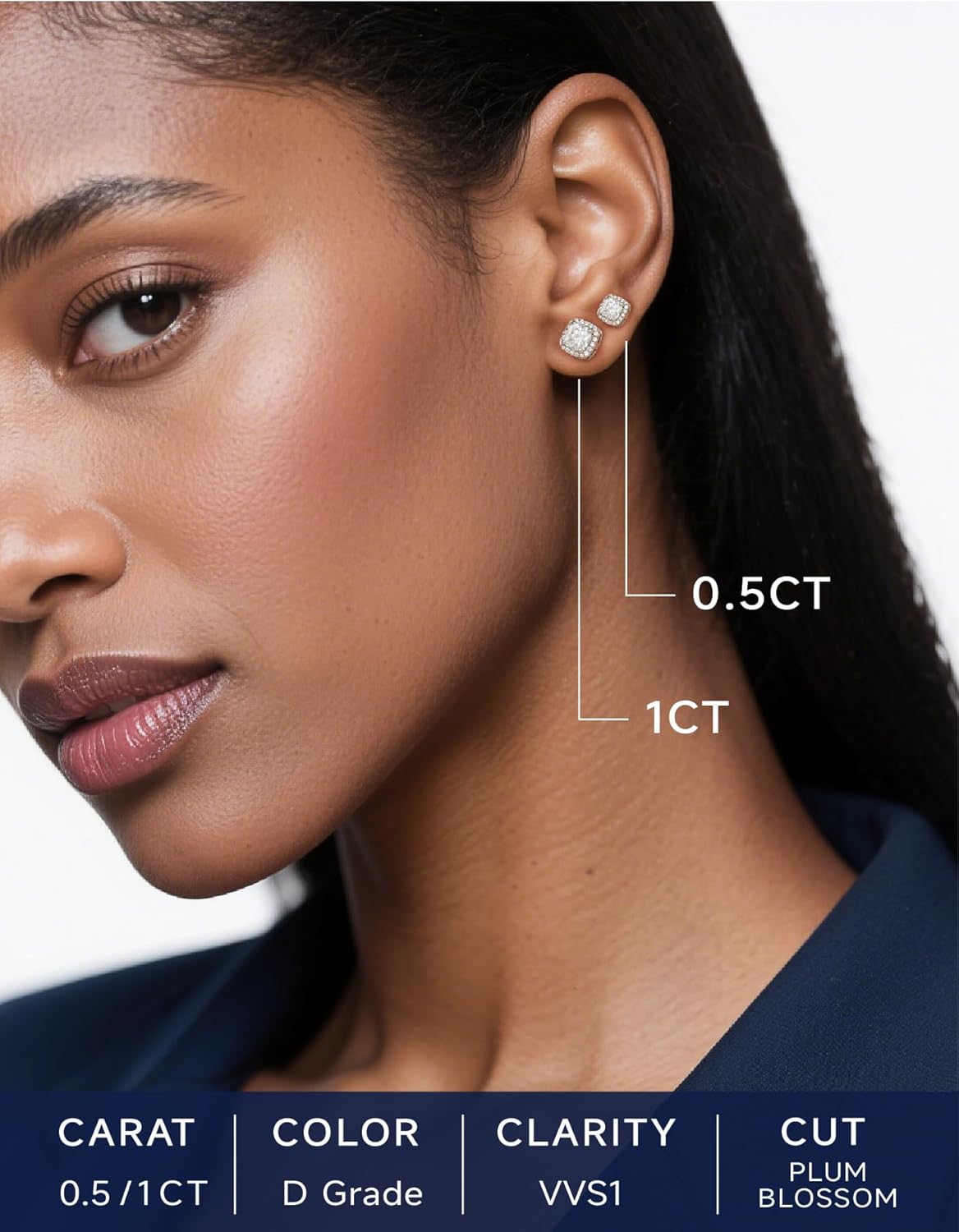 MomentWish Moissanite Earrings for Women, Gifts for Christmas, 1/2 Carat Moissanite Stud Earrings, D Color VVS1 Simulated Diamond 925 Sterling Silver Halo Earrings for Birthday Anniversary - Image 9