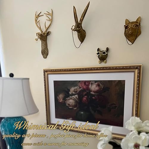 Miniatura 4 de Juedawyal Decoración artística de pared de cabeza de animal, cabeza de conejo, decoración de pared de animal, adornos bronceados para colgar en la