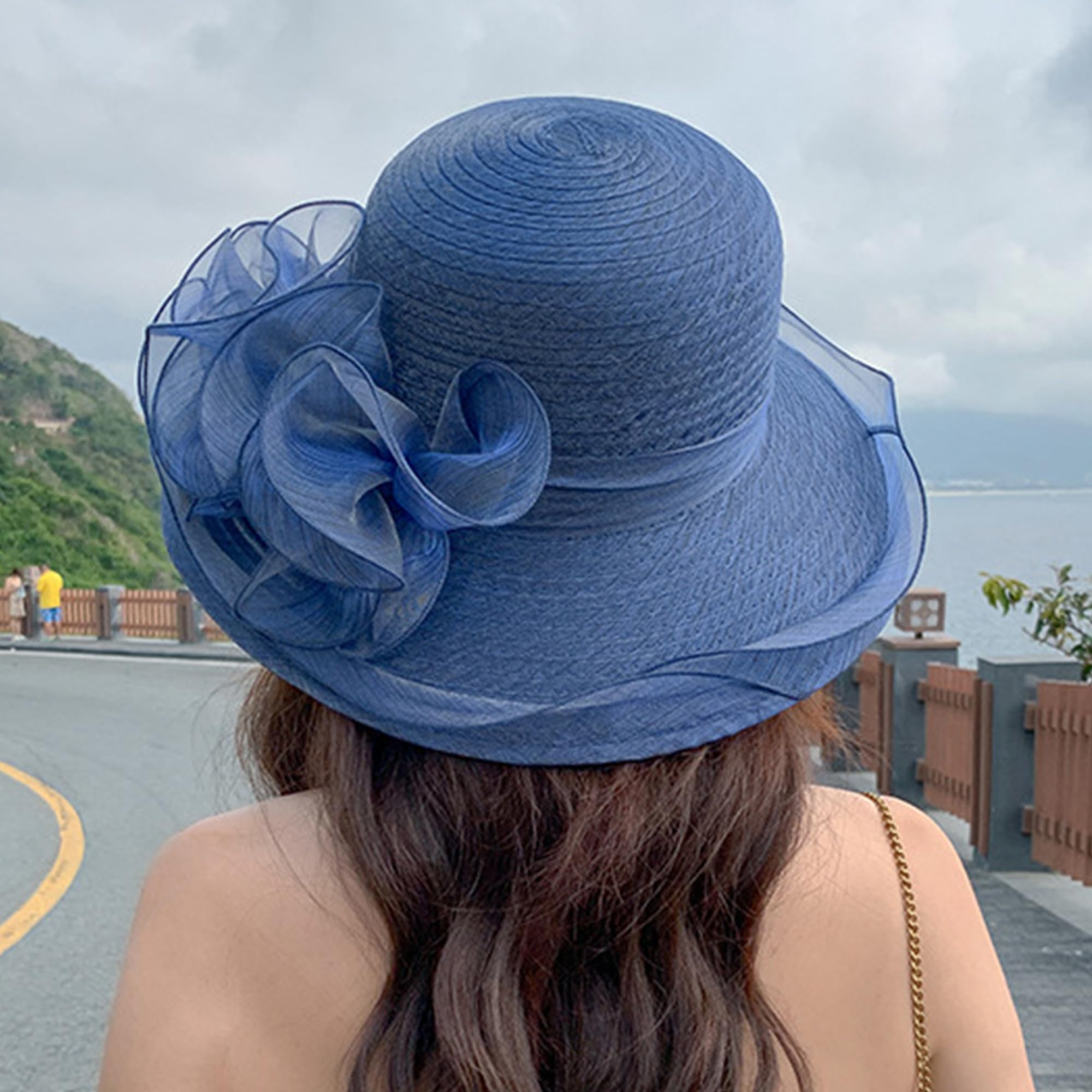 Kentucky Chapeau Derby en organza pour femme – Mariage, église, thé, fête, large bord, chapeau de soleil d'été