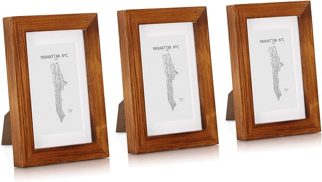 Casa Chic Set of 3 Picture Frames, 14x9 cm Photo Frame, Standing/Wall Mounted Photo Frames For Home & Office, Vertical/Horizontal Display, Real Glass & Wood, Passepartout Poster Frame, Picture Frame