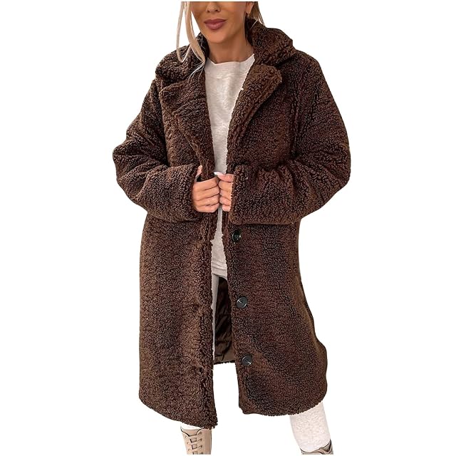 Winter Coat for Women Lapel Open Front Long Cardigan Jacket Warm Trench Tops Lapel Button Down Casual Outdoor