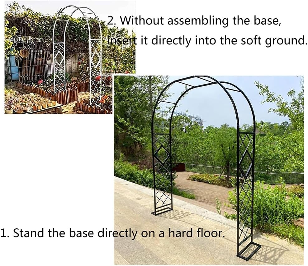 Garden Arch Metal Arbor 6.5ft 8.5ft 10ft 11.8ft 12.5ft Roses Climbing Plants Trellis with Detachable Base, Arches Arbors for Outdoor Patio Décor(Black,W7.9xH8.8ft)