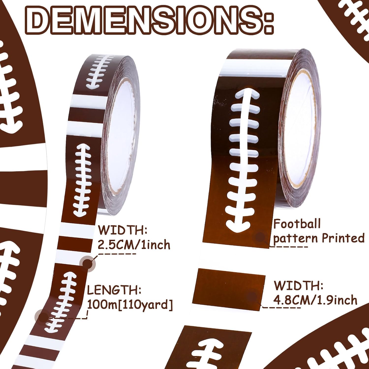 JarThenaAMCS 220 Yards Football Packing Tape Brown Football Stitching Decorative Adhesive Craft Tape for Sports Birthday Party Scrapbook Box Wrapping Decor
