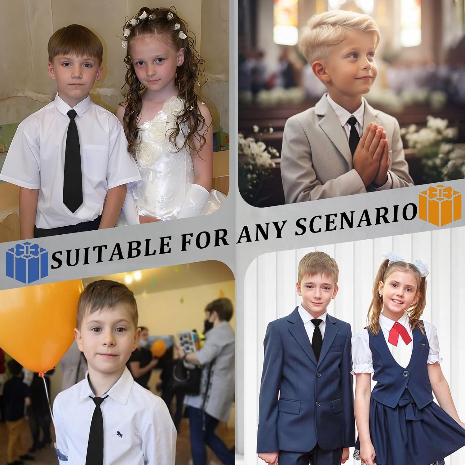 Boys Tie, Kids Ties for Boys Adjustable Pre-Tied Clip on Necktie School Uniforms Graduation Wedding Party Church (Black, M (13.18" * 2.76"))