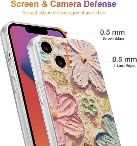 Miniatura 4 de EYZUTAK Funda para iPhone 12, colorida pintura al óleo retro flor rayo láser patrón brillante lindo exquisito floral flor teléfono cubierta elegante