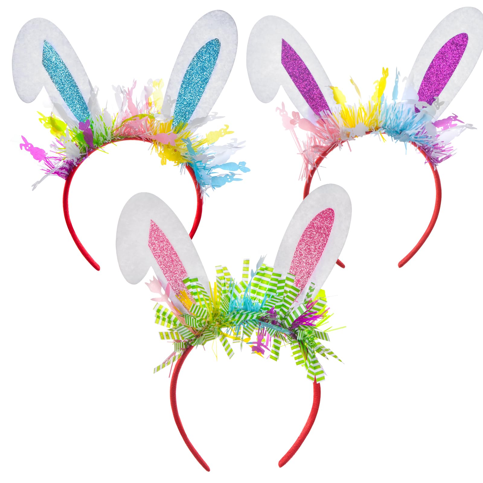 FamEaze Easter Headbands, 3 PCS Easter Bunny Headhand Costume Accessaries for Kids Adults Easter Decoration Easter Party Supplies (Purple,Pink,Blue)