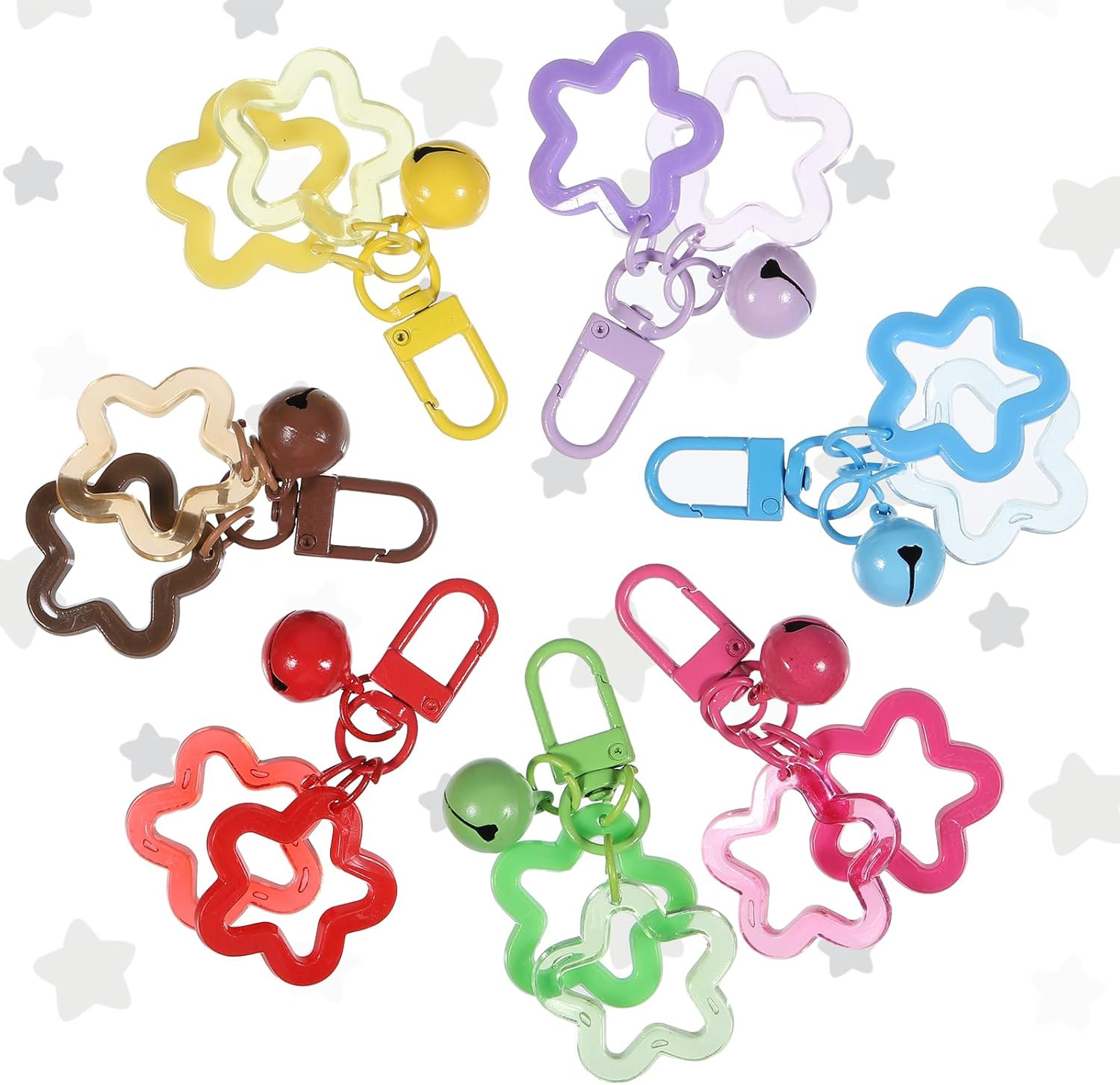 12 Pcs Acrylic Star Keychain with Metal Lobster Colorful Star and Bell Keychain Candy Color Pendant Key Charm Clip for Women Backpack Car Keys (12 Colors) - Image 2