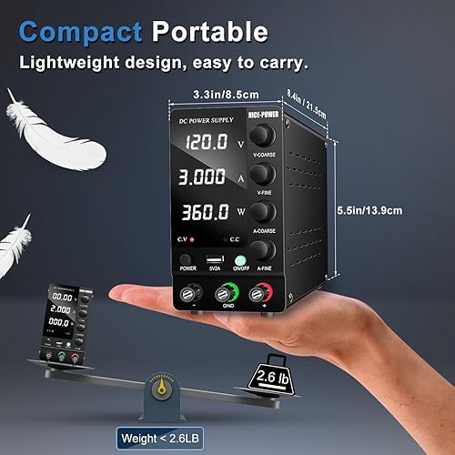 Miniatura 22 de NICE-POWER Fuente de alimentación CC variable 30V 10A, fuente de alimentación de banco de CC regulada de conmutación ajustable con interruptor
