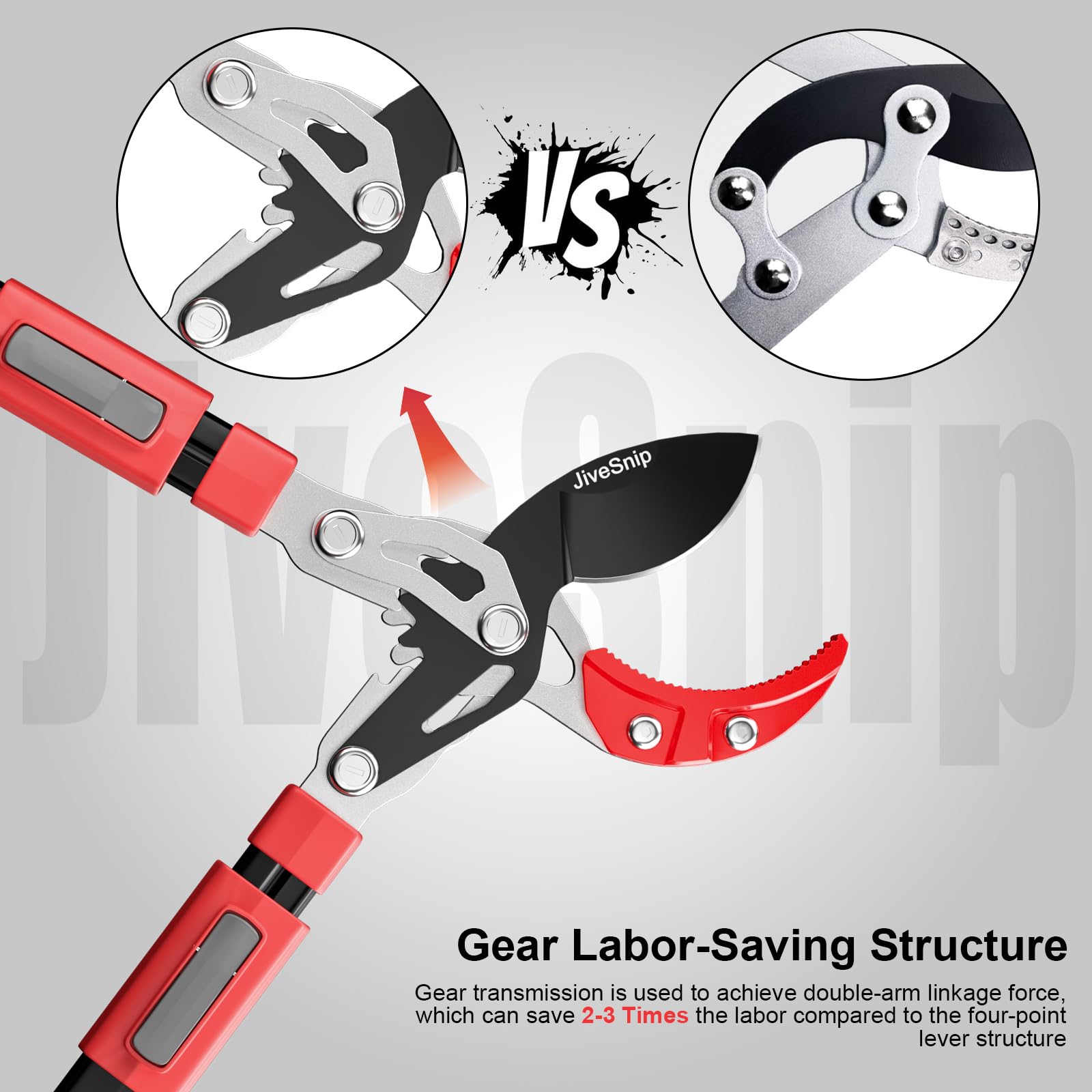 JiveSnip Tijeras de podar Telescópicas Telescopic Loppers, Cortadora de Ramas Resistente con Estructura de Engranajes que Ahorra Mano de Obra, Hojas SK5 con Revestimiento de Teflón