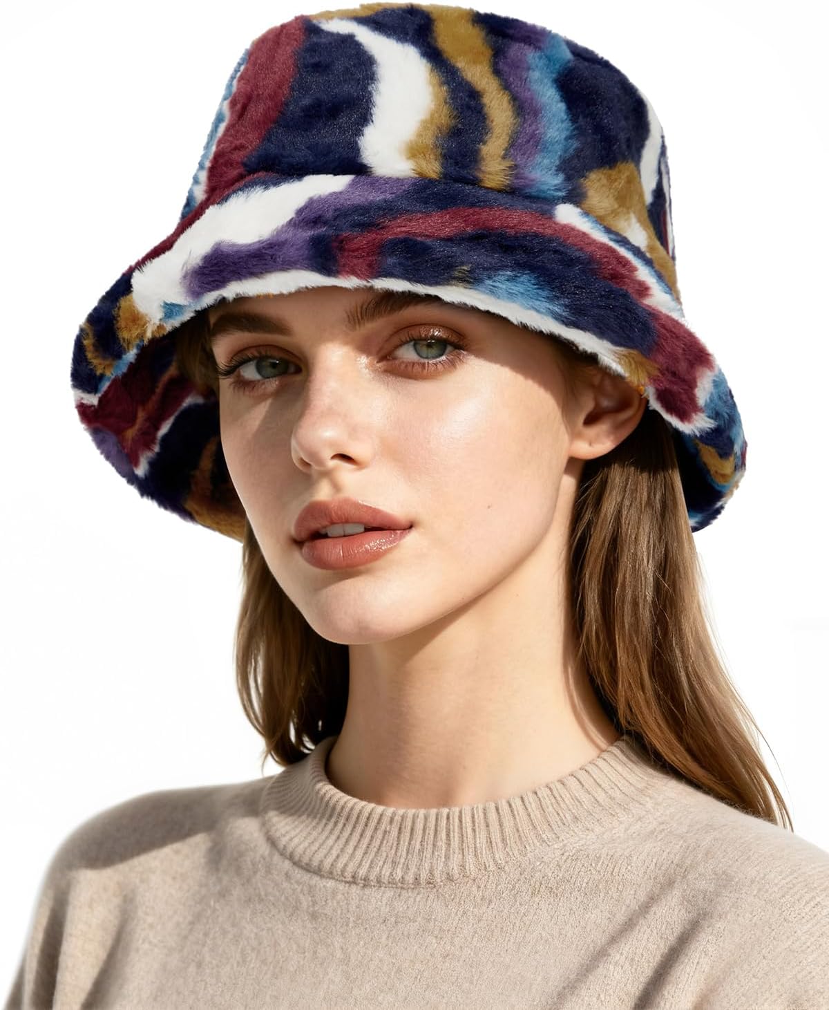 Century Star Fuzzy Bucket Hat for Women Winter Warm Furry Fur Fluffy Fisherman Cap Men Faux Fur Soft Cute Bucket Hat