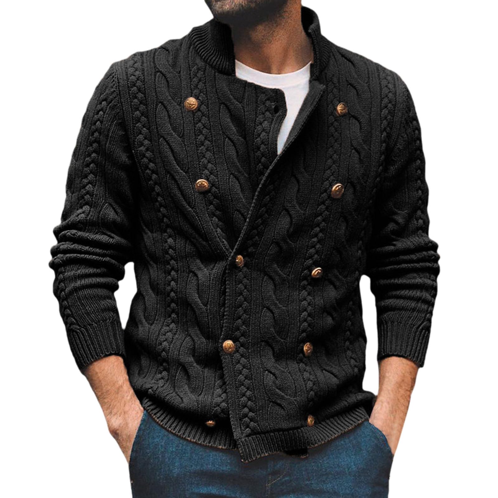 Cardigans Hombre Invierno, Chaqueta De Punto Elegante Hombre con Cuello En V Forrado con Botones De Punto Grueso Chaqueta De Transición Cálida Rebecas con Botones Y Bolsillos Suéter Otoño Invierno