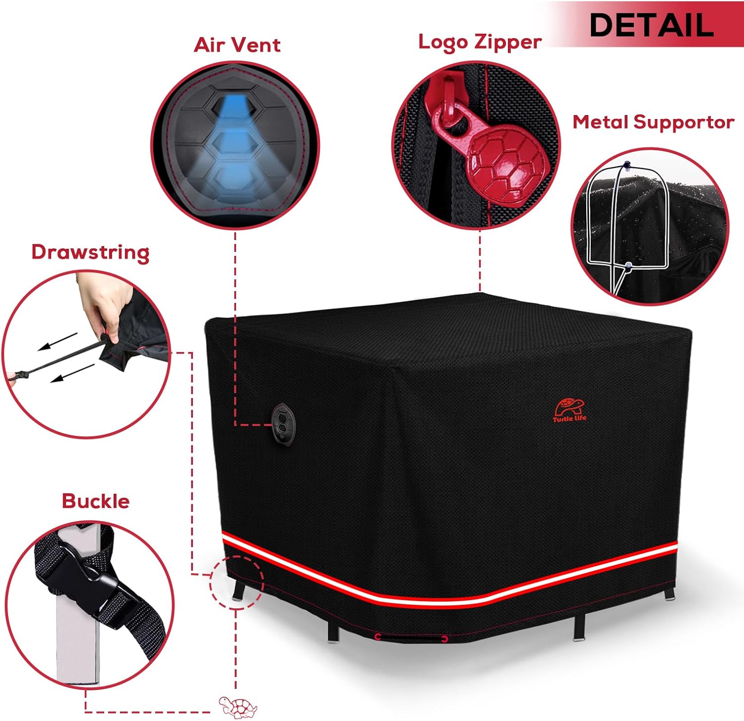 Turtle Life Patio Furniture Sets Cover, Heavy Duty Square Durable Waterproof Outdoor UV Resistant Anti-Fading Dining Table Chairs Furniture Cover, Black, 56"L x 56"W x 29"H