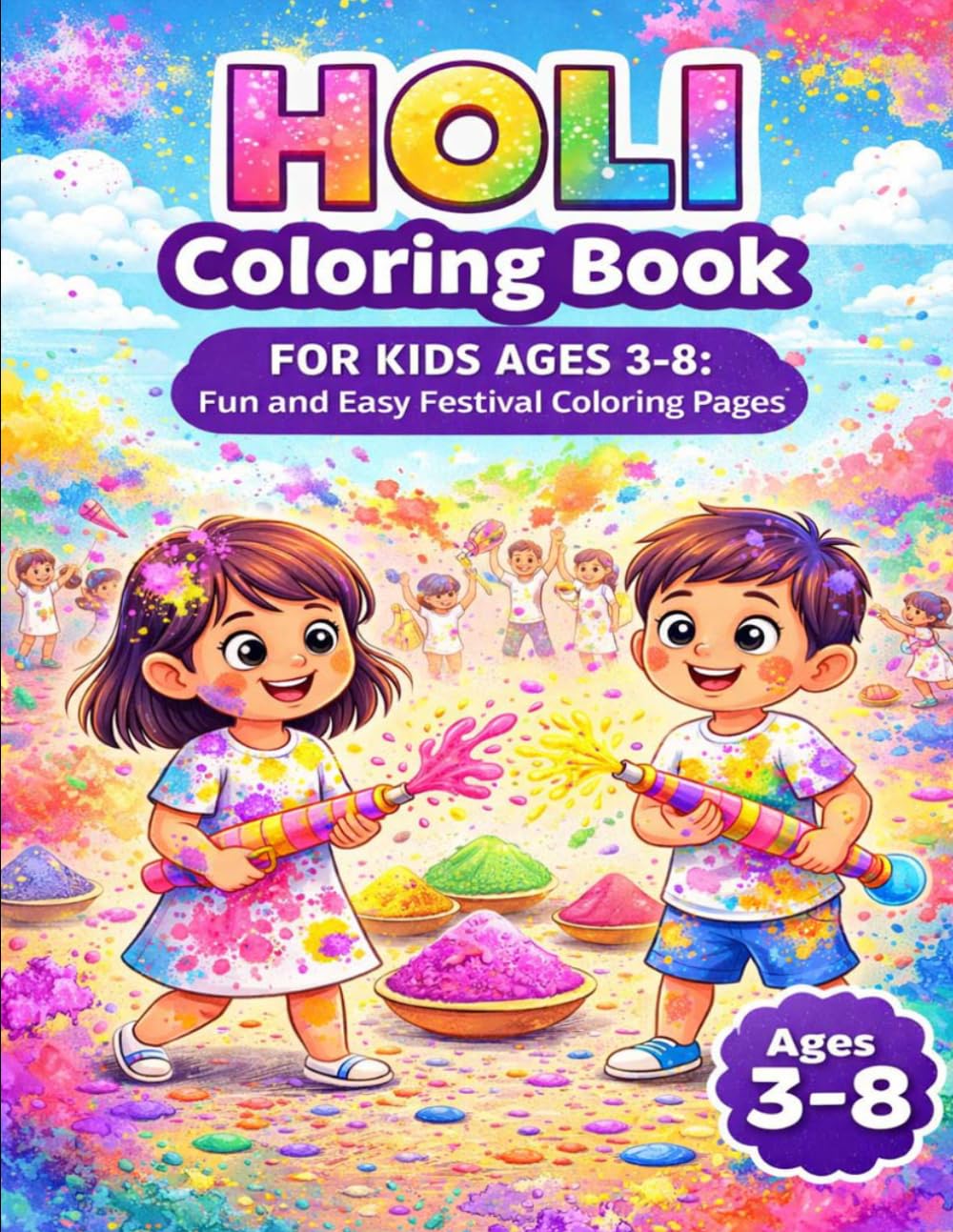 Holi Coloring Book for Kids Ages 3-8: Fun and Easy Festival Coloring Pages with Colors, Kids, and Celebration Scenes