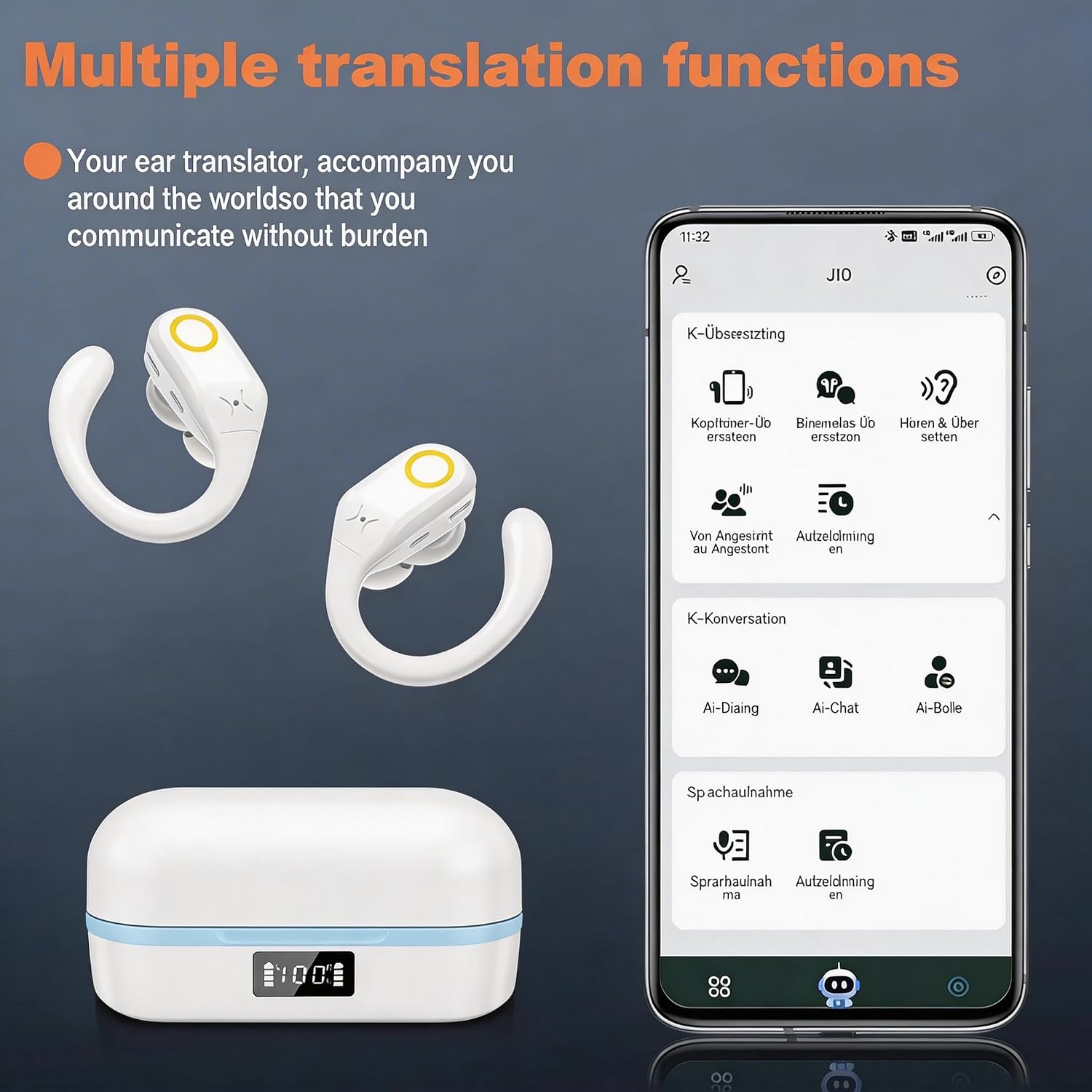 AI Translation Earbuds Real Time 145 Languages Noise Cancelling Headphones 60H Playtime Translator Audifonos Traductores Inglés Español, Translating Ear Buds for Business, Travel, Meeting, Learning image 2