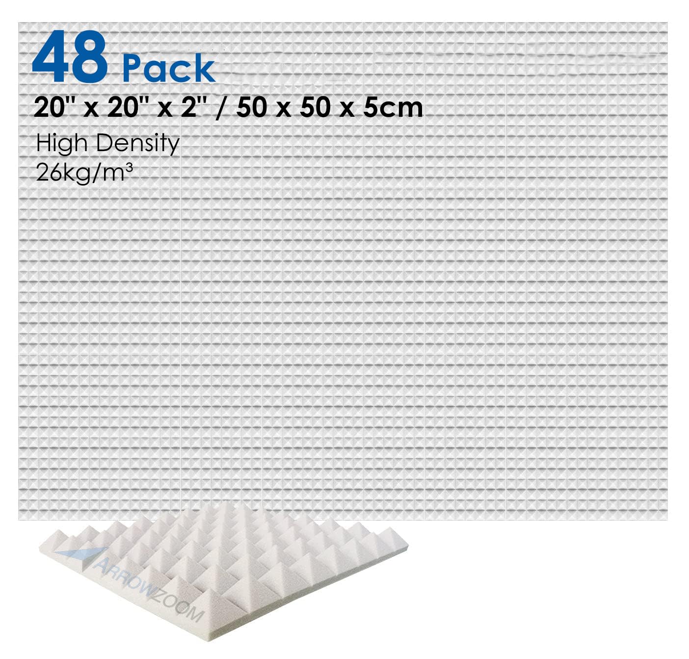 Arrowzoom 24 Panels acustico absorción sonido Pirámide 25x25x5cm Espuma acústica aislamiento acustico estudio de grabación Casas Estudios Azulejos Incombustibles Insonorizados AZ1034 PERLA BLANCA — view 21